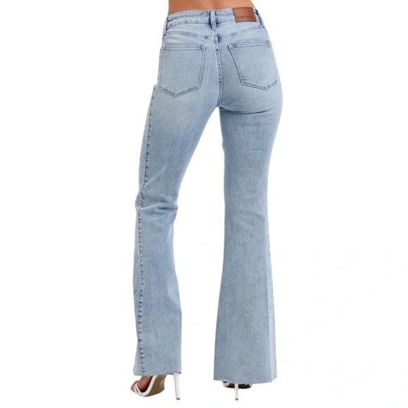 Judy Blue Full Size Mid Rise Rhinestone Side Panel Detail Flare Jeans Plus Size - Picture 3 of 15